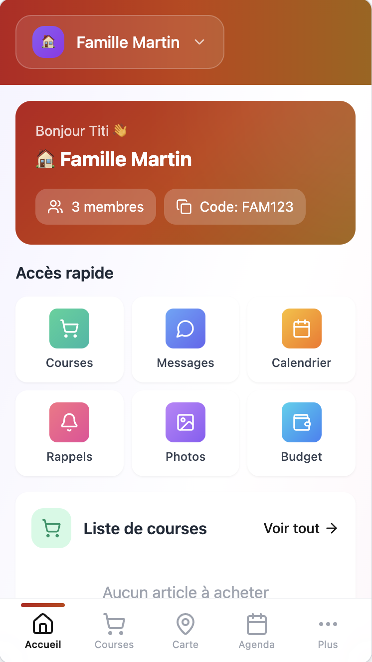 Aperçu de l'application FamiliSync sur smartphone