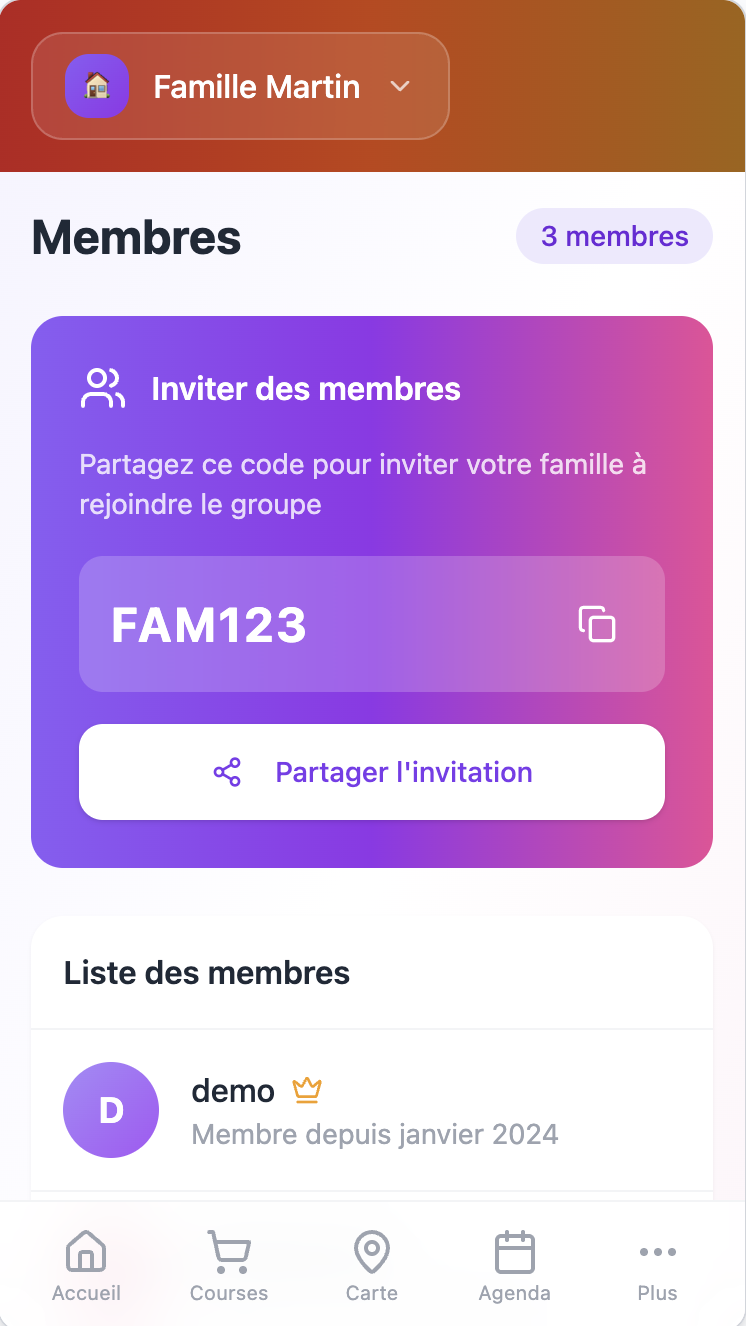 Interface accueil FamiliSync
